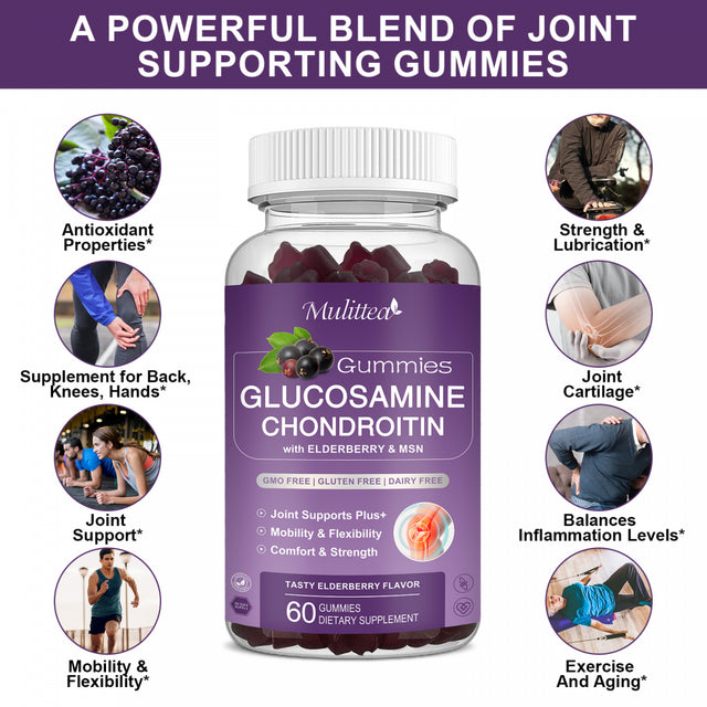 (2 Pack)Mulittea Glucosamine Chondroitin Gummies,With MSM & Elderberry,Joint Support Supplement Immune Support,120 Count