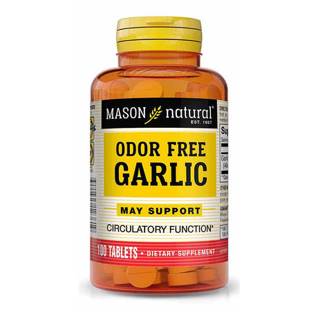 Mason Natural Garlic 200 Mg Odor Free Allium Sativum Supplement - Supports Healthy Circulatory Function, 100 Tablets