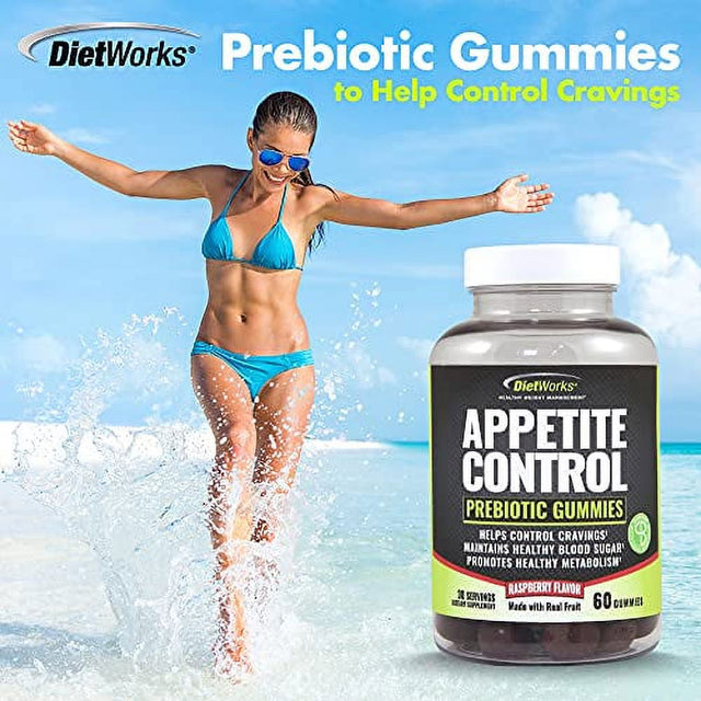 Dietworks Appetite Control Gummies, Suppressant for Weight Loss, Feel Fuller Faster, Raspberry Flavor, Black and Green, 60 Count