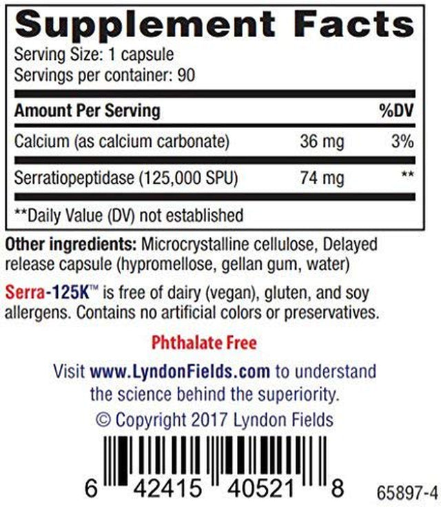 New Serra-125K Serrapeptase Enzyme 125,000 SPU per Capsule - 90 High Potency Delayed Release Caps, up to 6X More Potent than Other Serrapaptase - Extra Strength Non-Gmo, Gluten Free, Vegan