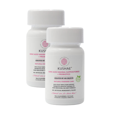 Kushae Vaginal Boric Acid Suppositories + Probiotics & Aloe!, 21 Capsules, 2 Pack