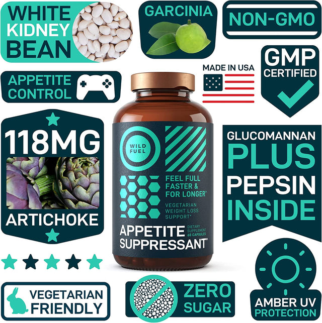 Appetite Suppressant for Weight Loss, Hunger Suppressant - Diet Pills That Work Fast for Women and Men - Garcinia Cambogia, Glucomannan, White Kidney Bean Carb Blocker and Fat Burner - 60 Veggie Caps