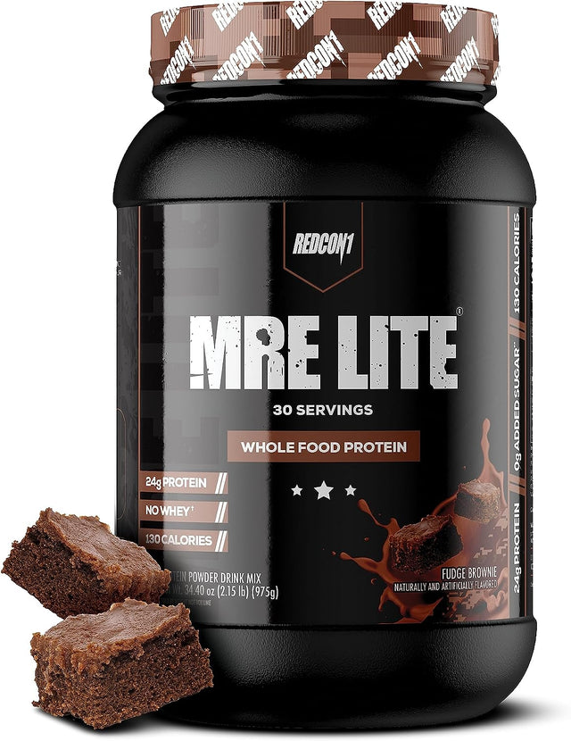 REDCON1 MRE Lite Whole Food Protein Powder, Fudge Brownie - Low Carb & Whey Free Meal Replacement with Animal Protein Blends - Easy to Digest Supplement Made with MCT Oils (30 Servings)