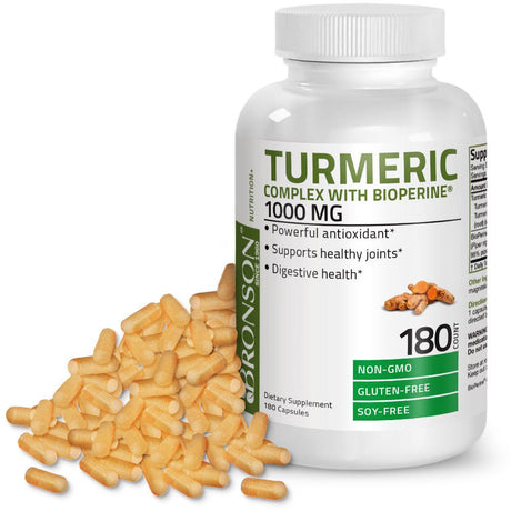 Bronson Turmeric Curcumin + Bioperine High Potency Joint Support Non-Gmo, Gluten Free Soy Free + Black Pepper, 180 Capsules