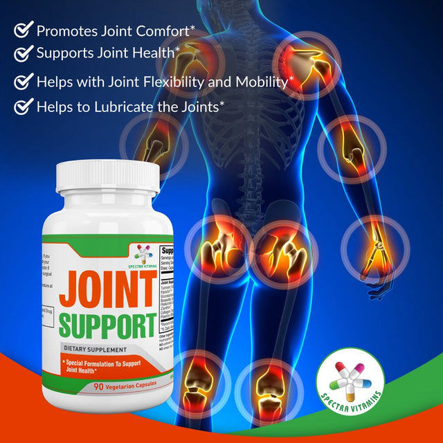 Spectra Vitamins® JOINT SUPPORT Dietary Supplement for Joint Relief, Turmeric Curcumin 95%, Collagen, Glucosamine, Paractin, Zanthin, Boswellia Serrata, Black Pepper, 90 Capsules,