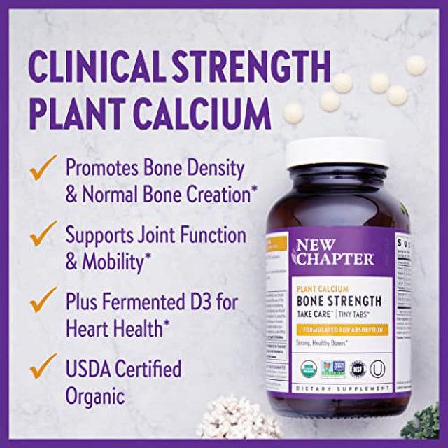 New Chapter Calcium Supplement - Bone Strength Tiny Tabs Organic Red Marine Algae Calcium - with Vitamin D3+K2 + Magnesium, 70+ Trace Minerals for Bone Health, Gluten Free, Easy to Swallow - 120 Ct