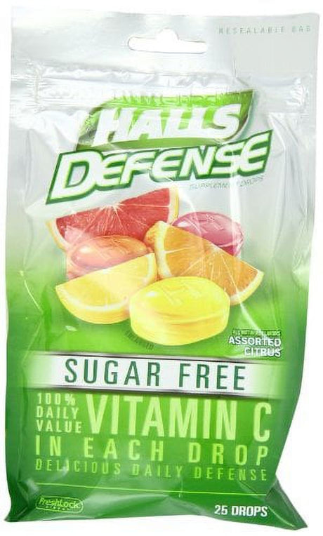 Halls Defense Sugar Free Citrus Drops, 25 Ct