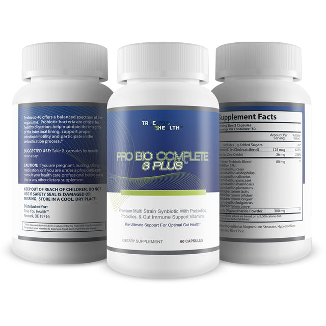 Pro Bio Complete 3 plus - Our Best Gut Health Probiotics - Probiotics Prebiotics Synbiotic plus - Brain Probiotics - Gut Brain Axis Probiotic - Bio 3 Complete Probiotic Prebiotic Synbiotic Supplements