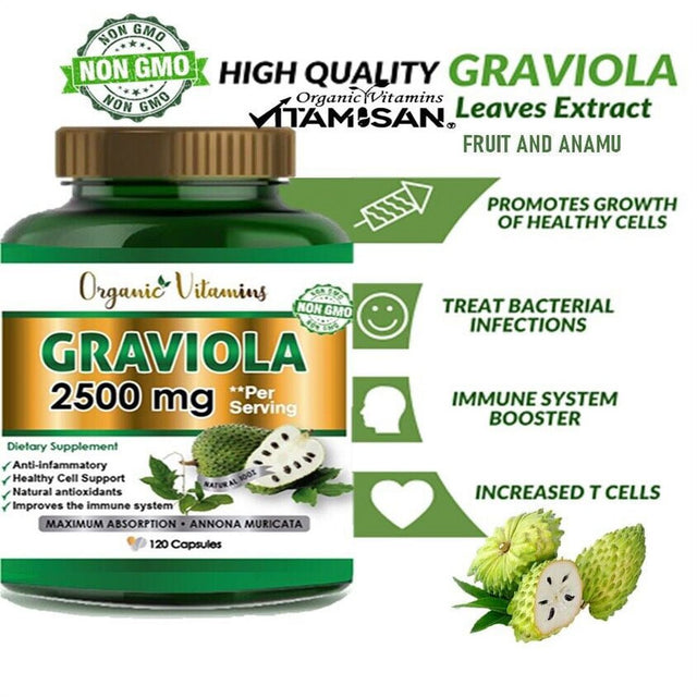 Graviola Capsules 2500Mg Pure Natural Soursop Capsules Leaves Fruit Powder - 120 Capsules (Pack of 10)