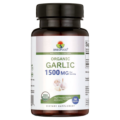 Brieofood Organic Garlic 1500Mg, 45 Servings, Vegetarian, Gluten Free, 90 Vegetarian Tablets