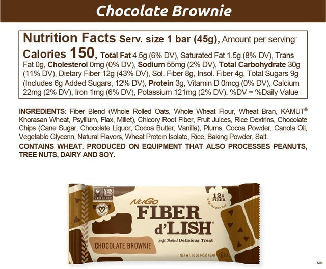 Nugo Fiber D'Lish Variety Chocolate Brownie & Peanut Chocolate Chip, 12G High Fiber, Vegan, 5 Bars Each, 10 Count