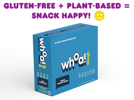 WHOA DOUGH Plant Based Protein Bar, Gluten Free, Dairy Free, Non GMO, Healthy Snacks for Kids and Adults, 8G Protein, 10 Bars (Sugar Cookie)