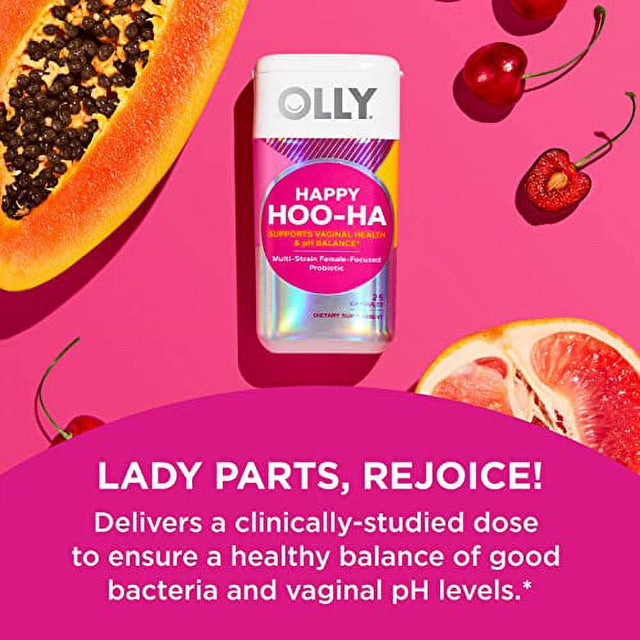 OLLY Happy Hoo-Ha Capsules, Probiotic for Women, Vaginal Health and Ph Balance, 10 Billion CFU, Gluten Free - 25 Count