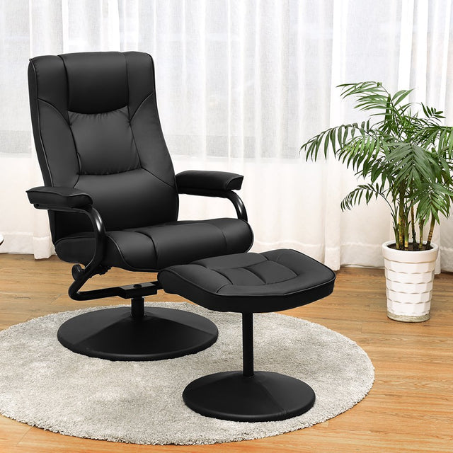 Costway Recliner Chair Swivel PU Leather Lounge Accent Armchair W/ Ottoman Black