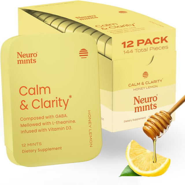 Neuromints Honey Lemon GABA Calm Mints with Vitamin D3 and L Theanine Nootropics, Pack of 12