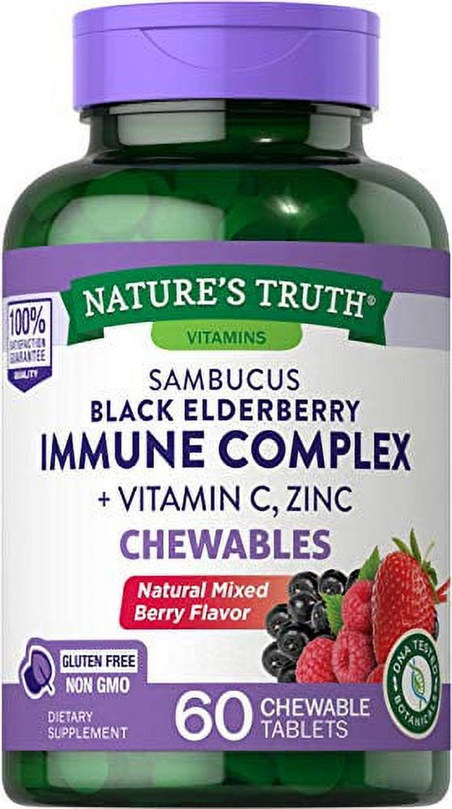 Nature'S Truth Elderberry Immune Support with Vitamin C and Zinc Chewable Tablets, 60 Count