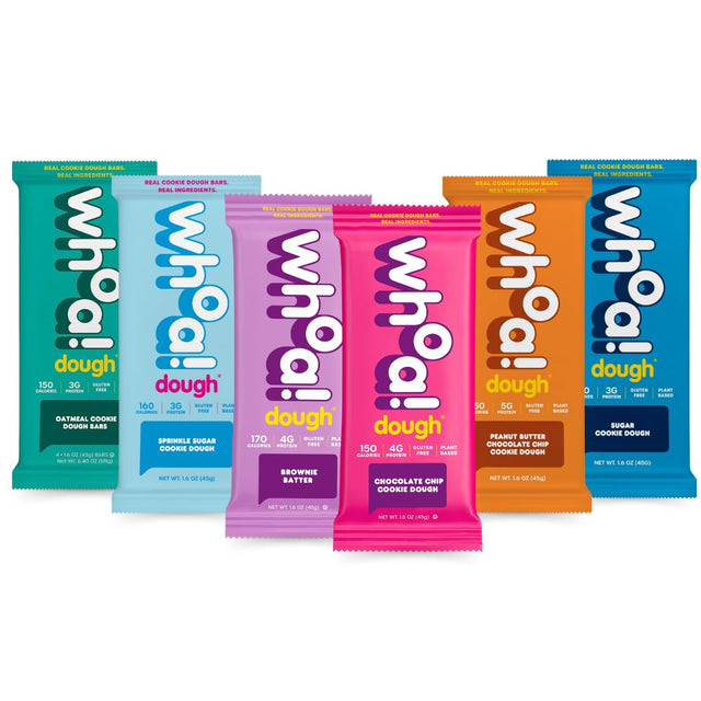 Whoa Dough Edible Cookie Dough Bars- Certified Non-Gmo, Kosher and Gluten Free Bars - Healthy Snack Foods - Plant Based Snacks - Real Ingredients - Variety Pack (6 Bars)