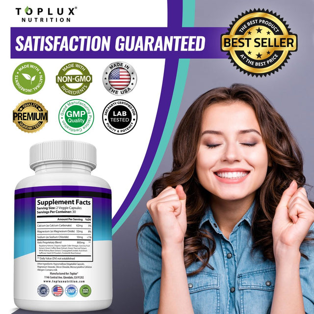 Toplux Keto Pills Ketosis Supplement Ketones for Weight Management, Cravings, Energy 60 Capsules 2X Pack