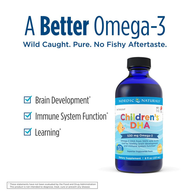 Nordic Naturals Children'S DHA Liquid, 530 Mg, Strawberry, Fish Oil, 8 Oz