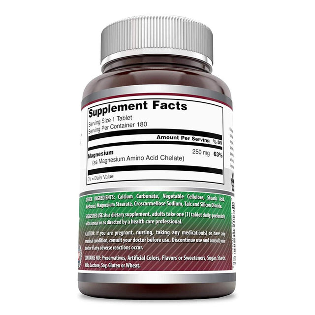 Amazing Formulas - Chelated Magnesium Dietary Supplement - 250 Milligrams - 180 Tablets (Non-Gmo) - Promotes Muscle and Bone Health - Supports Metabolic Energy Production. *