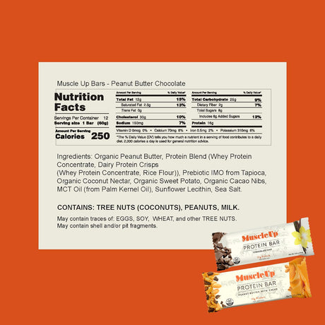 Muscleup Gluten Free and Non-Gmo Sweet Potato Protein Bar (Peanut Butter with Cacao Nibs, 12 Bars)