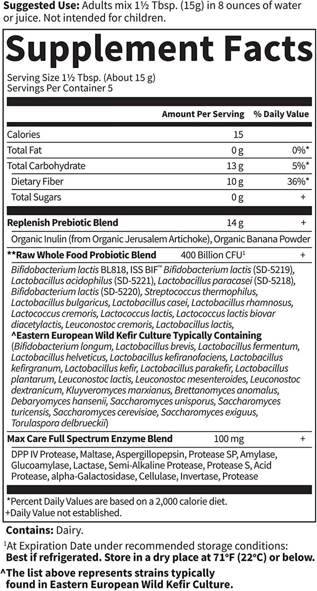 Garden of Life Organic Probiotic Powder for Women and Men -Probiotics 5-Day Max Care 400 Billion CFU -Banana ,High Bifido 5 Day Formula with Enzymes ,Prebiotics for Digestive and Immune Health