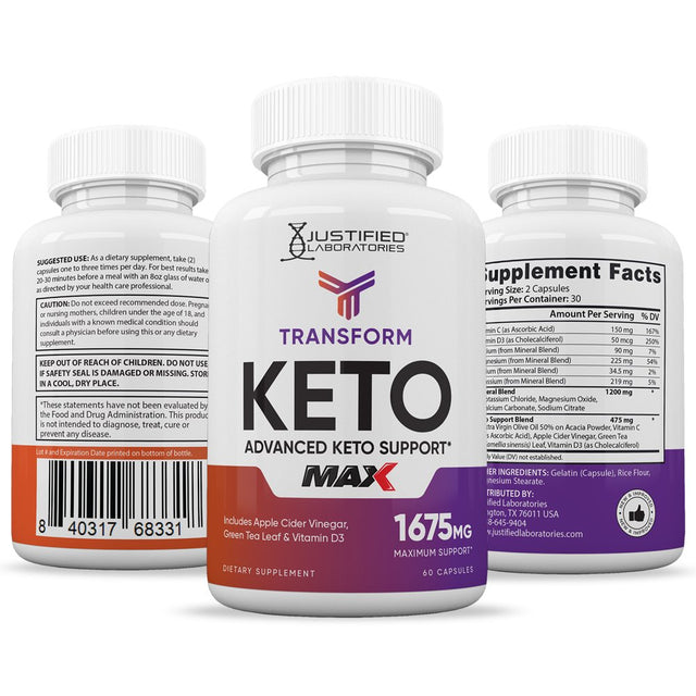 (3 Pack) Transform Keto ACV MAX Pills 1675Mg Alternative to Gummies Dietary Supplement 180 Capsules