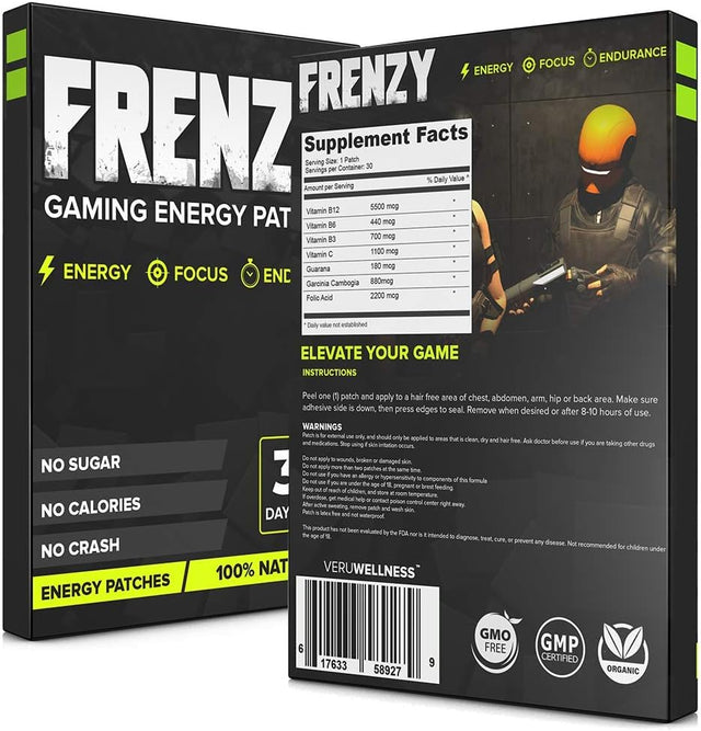 Wellness Tree Frenzy Gaming Patches - Energy, Focus and Endurance - Focus and Reaction - Streamers & Gamers 100% Natural Patch (30 Day Supply)