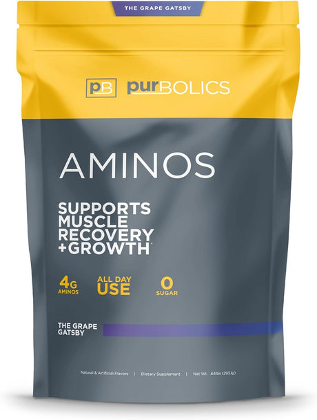 Aminos | Supports Muscle Recovery & Growth | 4G of Free-Form Amino Acids, Beta-Alanine, 0 Sugar & 60 Servings (Grape Gatsby)