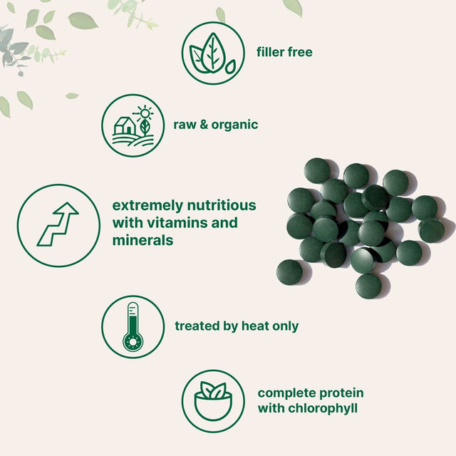 Certified Organic Spirulina Tablets, 3000 Mg, 720 Tablets, Rich in Vegan Protein, Vitamins & Prebiotics, Non-Gmo