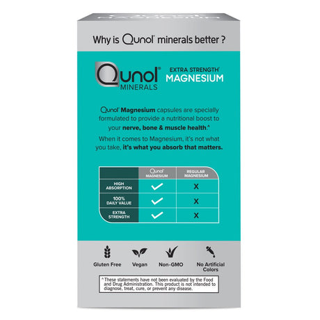 Qunol Magnesium Capsules (120 Count), High Absorption, 420Mg, Extra Strength, Bone, Nerve, and Muscle Health Supplement