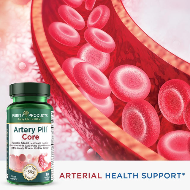 Purity Products Artery Pill Core from MK-7 Vitamin K2, Plant-Based S7 Nitric Oxide Booster, Vitamin D3, Organic Blueberries - Promotes Arterial Health & Cardiovascular Function - 30 Count