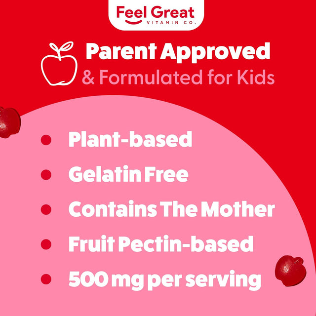 Feel Great Apple Cider Vinegar Gummies for Kids | Rich in Digestive Enzymes & Natural Antioxidants for Gut Health | Vegan Gummy Supports Healthy Nutrient Absorption | 60 Day Supply