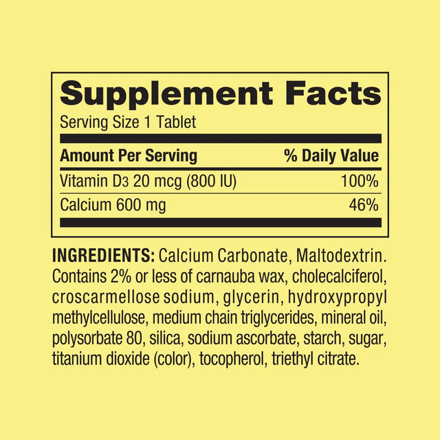 Spring Valley Calcium plus Vitamin D Tablets Dietary Supplement, 600 Mg, 100 Count