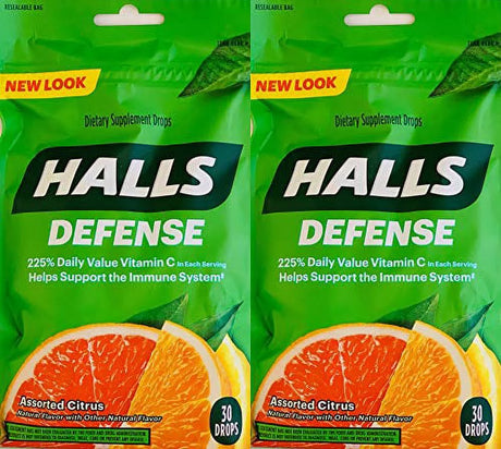 Halls Defense Vitamin C Assorted Citrus Cough Drops, 30-Count (2 Pack) (2 Pack)