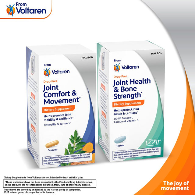 Joint Health & Bone Strength Dietary Supplement from Voltaren, with UC-II® Collagen, Calcium, and Vitamin D – 30 Count Bottle