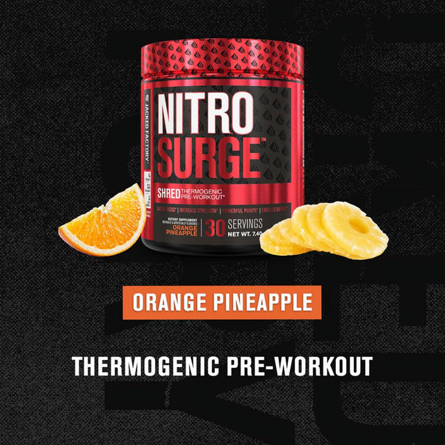 Nitrosurge Shred Pre Workout Supplement - Energy Booster, Instant Strength Gains, Sharp Focus, Powerful Pumps - Nitric Oxide Booster & Preworkout Powder - 30Sv, Orange Pineapple