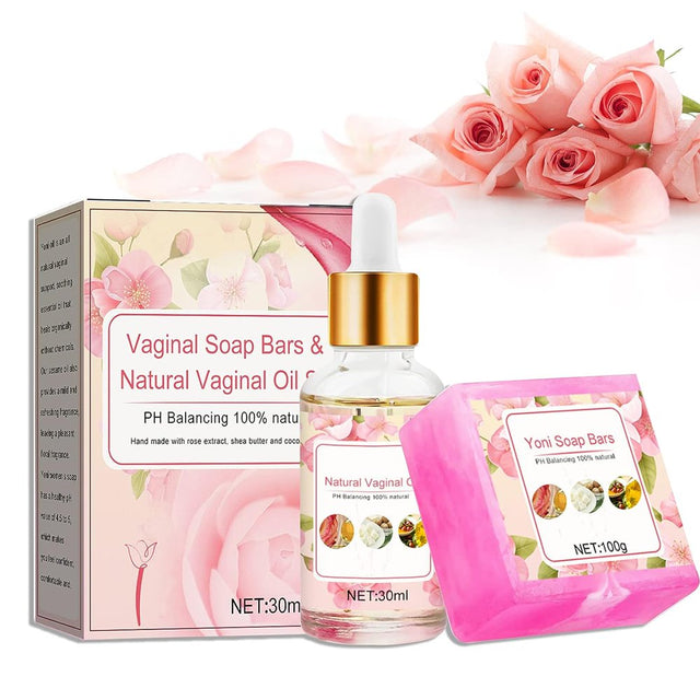 Yoni Soap Bars Vaginal Wash 2 Pack-Set, Natural Organic Yoni Bar Soap for Women Ph Balance Yoni Wash Vaginial Deodorants Vaginal Care Soap&Natural Yoni Oil Set,Vagina Soap Feminine Wash 5.29 OZ