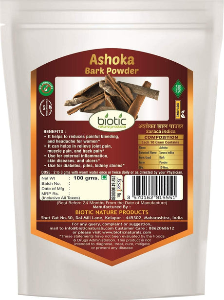 Biotic Ashoka Bark Powder (Saraca Indica) Ashoka Chaal Powder - 100G