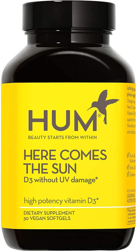 HUM Here Comes the Sun - Immune Support Supplement with Vitamin D to Support a Healthy Immune System & Calcium Absorption - Vegan Vitamin D3 to Support Radiant Skin, Mood + Bone Health 30 Softgels