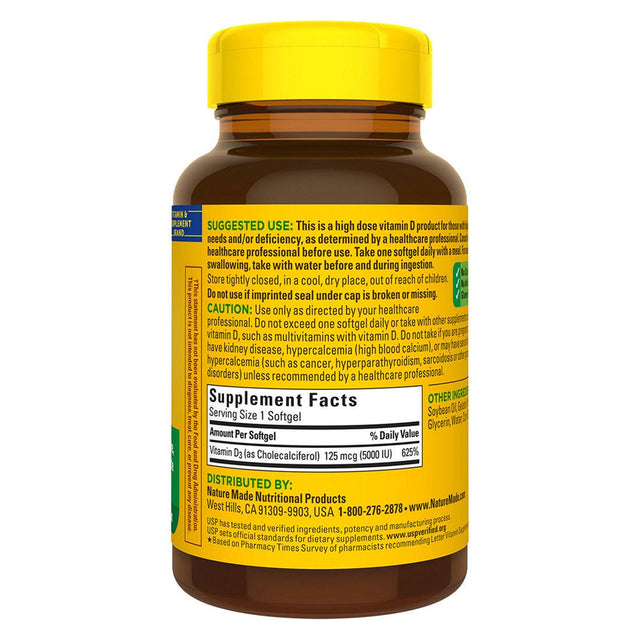 Nature Made Vitamins & Supplements D3 5,000 IU Softgels, Supports Bone, Teeth, Muscle & Immune Health 220 Ct, USP Verfified!