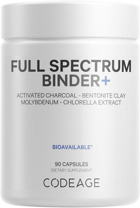 Codeage Binder + Systemic Binder Supplement - Activated Charcoal Pills, Bentonite Clay Mineral Powder, Fulvic & Humic Acids, Molybdenum, Carbon Forms - 90 Capsules