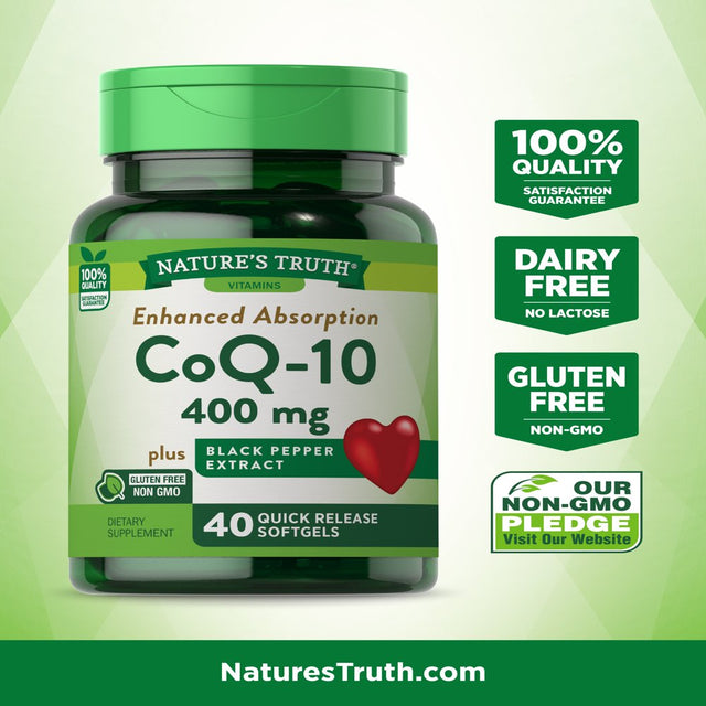 Nature'S Truth Coqq10 400Mg | 40 Softgels | Maximum Strength Supplement | Enhanced Absorbtion | Non-Gmo, Gluten Free