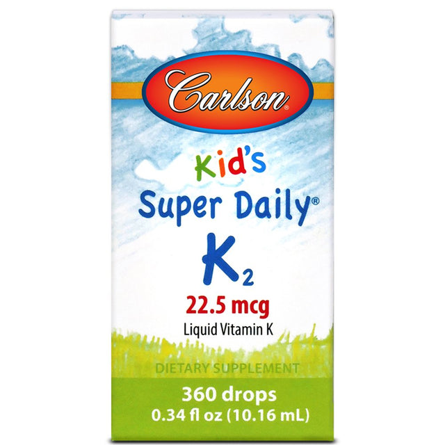 Carlson - Kid'S Super Daily K2, 22.5 Mcg, Liquid Vitamin K2 as MK7, Vegetarian, Unflavored, 360 Drops