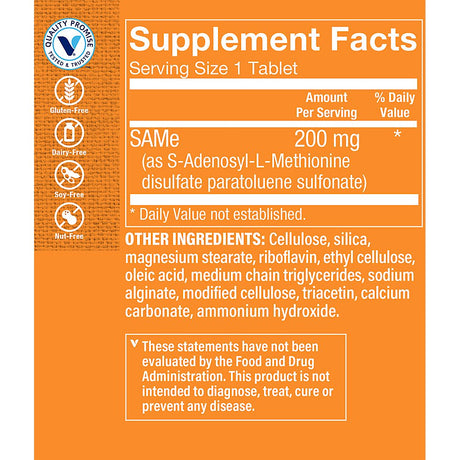 Sam-E 200Mg - Supports Mood, Joint, Liver & Brain Function, Once Daily Dietary Supplement - Same (S-ADENOSYL-L-METHIONINE) (50 Enteric Coated Tablets) by the Vitamin Shoppe