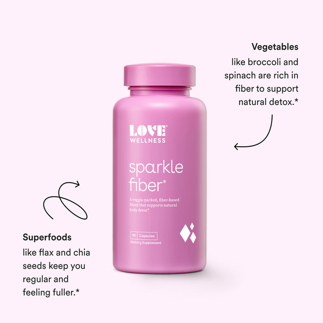 Love Wellness Sparkle Fiber Vegan Supplements for Easier Digestion & Regularity, 90Ct