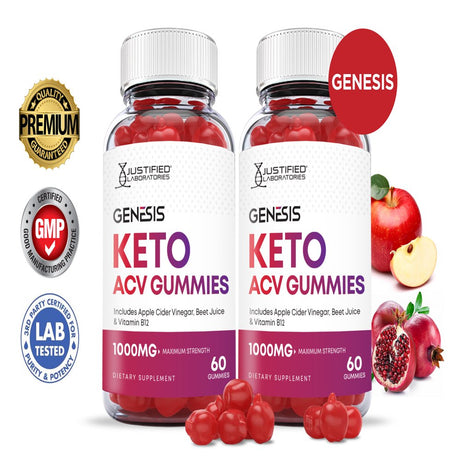 (2 Pack) Genesis Keto ACV Gummies 1000MG Dietary Supplement 120 Gummys