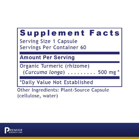 Premier Research Labs Turmeric - Supports Liver & Gastrointestinal Health - Features Naturally Occurring Curcuminoids from Organic Turmeric - Pure Vegan & Gmo-Free - 60 Plant-Source Capsules