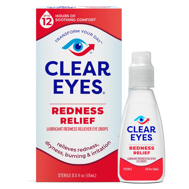 Clear Eyes Redness Eye Relief Lubricant Eye Drops, 0.5 Fl Oz, Pack of 3