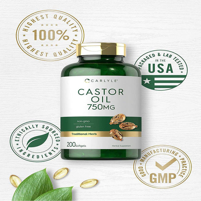 Castor Oil 750Mg | 200 Softgel | Traditional Herb | by Carlyle